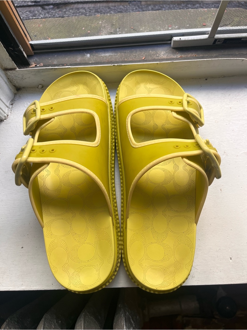 Coach Bright Yellow/Light Lime Green Slide Sandals - Picture 4 of 5